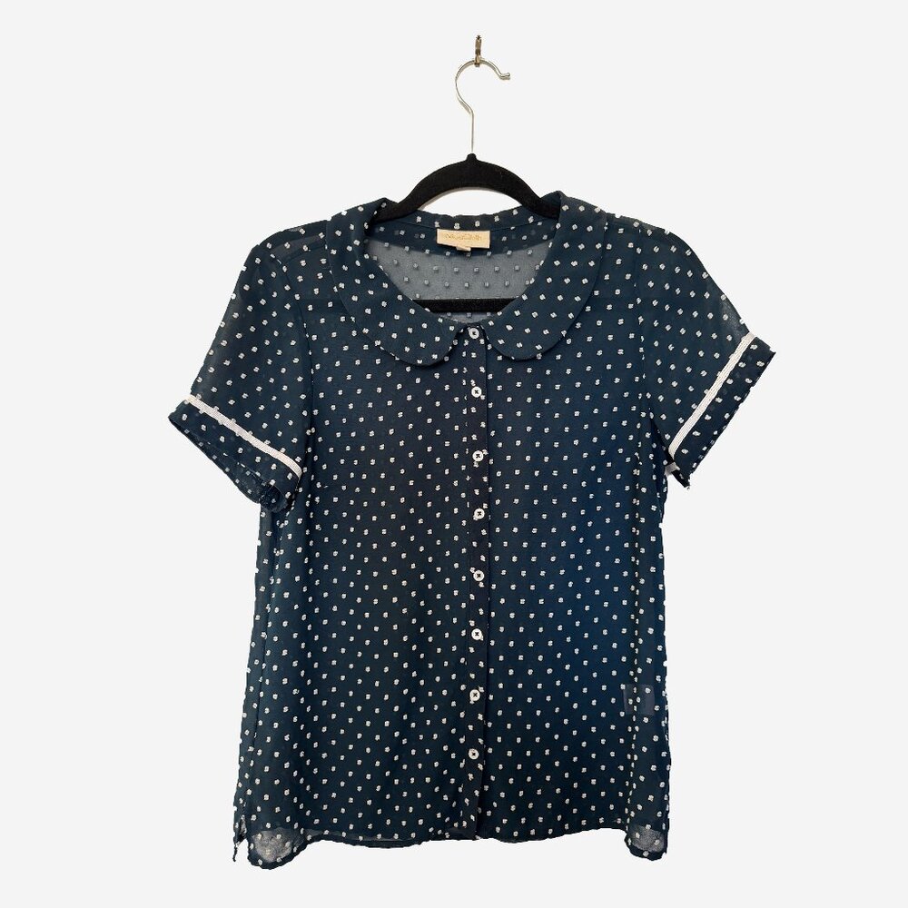 Modcloth Short Sleeve Polka Dot Button Down Blouse Size Medium